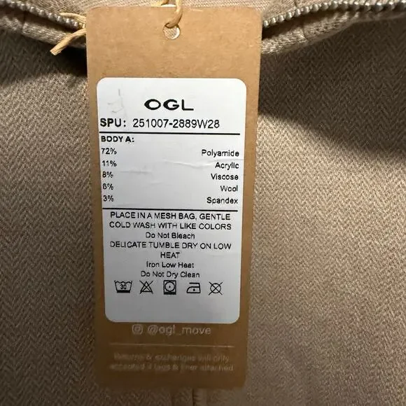 OGL Herringbone Textured Full Zip Jacket Tan NWT Size Large
